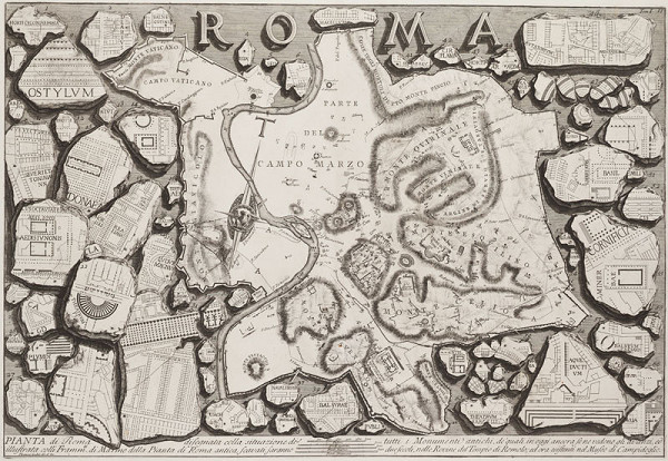 Giovanni Battista Piranesi - rytec, Salomoni (Řím - vydavatel) - Plán antického Říma, z cyklu Le Antichità Romane I, tab. II 