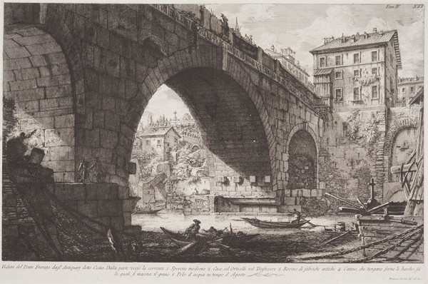 Giovanni Battista Piranesi - rytec - Ponte Ferrato (most Cestiův) - Le Antichità Romane, díl IV., tab. XXI 