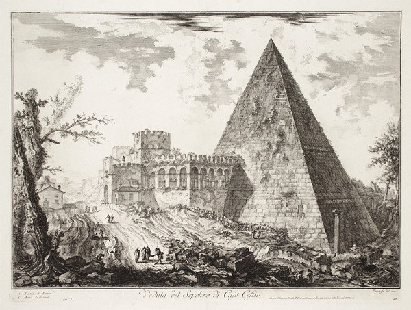 Giovanni Battista Piranesi - rytec - Pyramida Gaia Cestia, z cyklu Vedute di Roma 