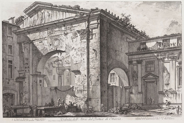 Giovanni Battista Piranesi - rytec - Pohled na atrium Octaviina portiku, z alba Vedute di Roma 