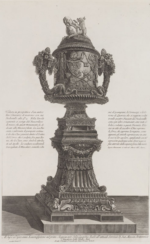 Giovanni Battista Piranesi - rytec, Francesco Piranesi - rytec - Pohřební antická urna velkých rozměrů z autorovy sbírky, z alba Vasi, Candelabri, Cippi, Sarcofagi 