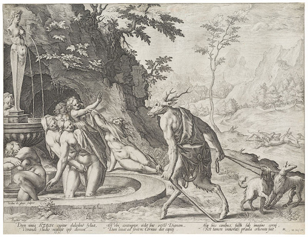 Jacques de Gheyn II. - rytec, Dirck Barendsz - inventor, Joos de Bosscher - vydavatel - Diana a Acteon 