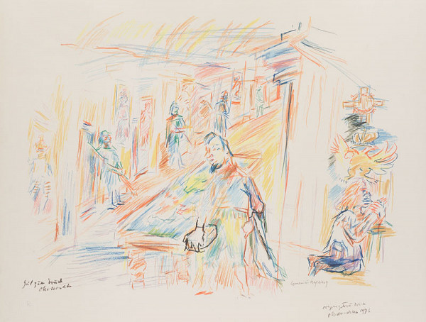 Oskar Kokoschka - Cesta do královského hradu - Ferdinand před popravou, 1. list z cyklu Comenius 