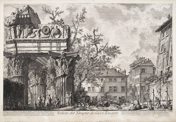 Giovanni Battista Piranesi - rytec - Chrám Jupitera Hromovládného (Veduta del Tempio di Giove Tonante), z cyklu Vedute di Roma 