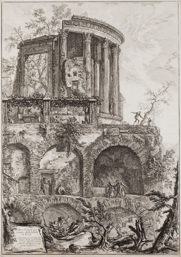 Giovanni Battista Piranesi - rytec - Sibylin chrám v Tivoli, z cyklu Vedute di Roma 