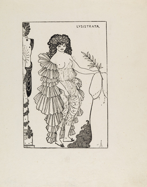 Aubrey Beardsley, L. Bradáč - vydavatel - Lysistrata zaštiťuje svůj klín (Ilustrace ke komedii Lysistrata od Aristofana) 
