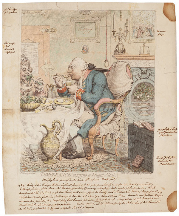 James Gillray - rytec - Střídmost vychutnává skromnou krmi 