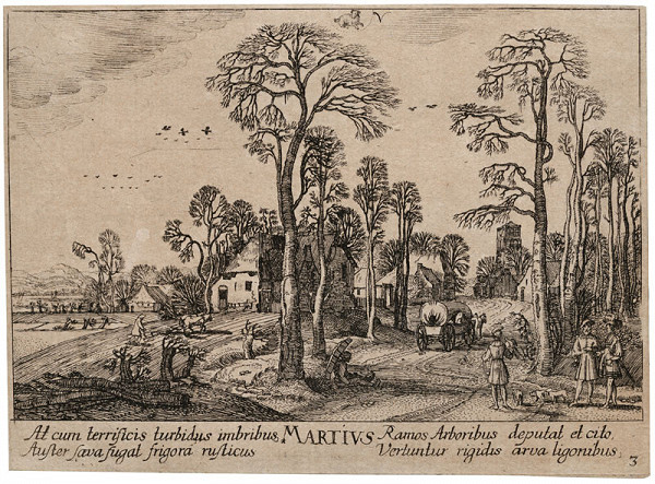 Václav Hollar - rytec, Johann Tscherningk - vydavatel, Jan van de Velde - inventor - Březen, z cyklu 12 měsíců 