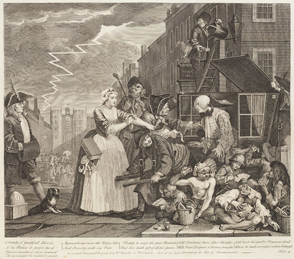 William Hogarth - rytec - Vzestup zpustlíka IV, III. stav 
