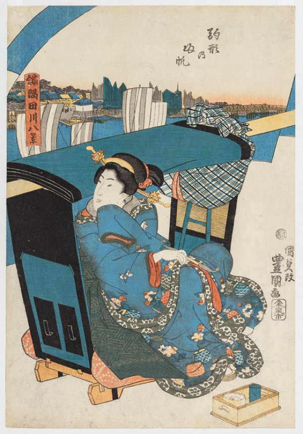 Utagawa Kunisada (Tojokuni III.) - Vracející se plachetnice v Komagatě (Komagata kihan) 