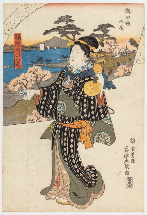 Utagawa Kunisada (Tojokuni III.) - Kvetoucí sakury na břehu Sumidy (Sumida cucumi no sakura) 