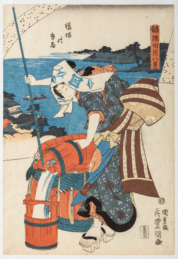 Utagawa Kunisada (Tojokuni III.) - Večerní déšť v Hašibě (Hašiba no bo’u) 