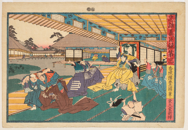 Utagawa Kunisada (Tojokuni III.) - Scéna z prvního jednání hry Kanadehon Čúšingura 
