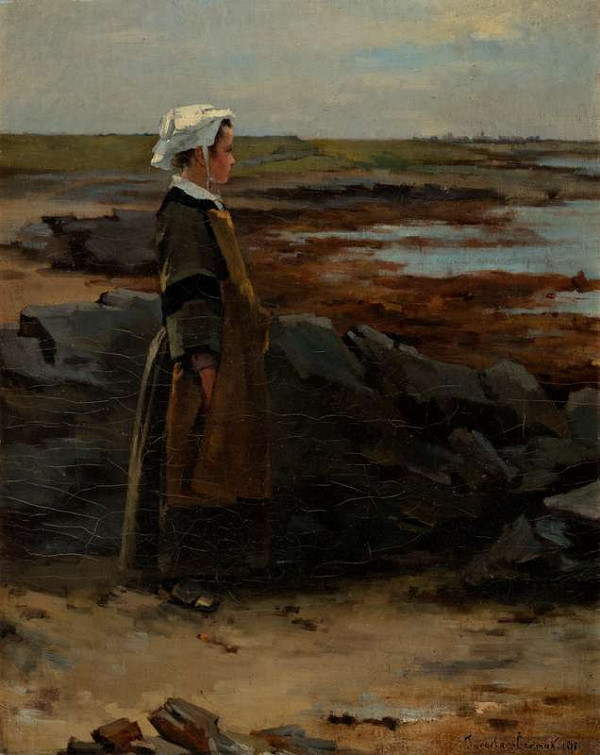 Jaroslav Čermák - A Young Breton Woman by the Sea - Shore 