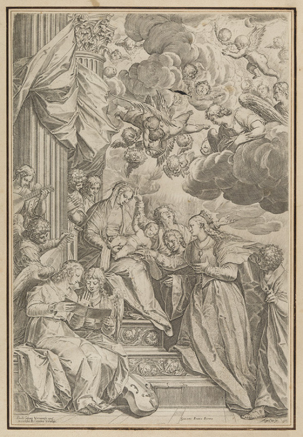 Agostino Carracci - engraver, Paolo Veronese - inventor - The Mystic Marriage of St Catherine 