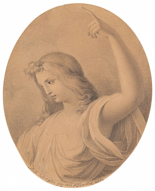 František Tkadlík - Half Figure of an Angel (Angel Pointing to the Heavens), (using the motif of Bergler's painting The Ascension of Our Lord) 