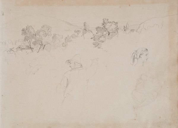František Tkadlík - Sheet from the Southern Italian Sketchbook - sketch of landscape and figures 