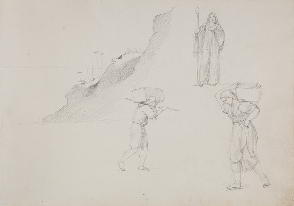 František Tkadlík - Sheet from the Southern Italian Sketchbook - sketch of the landscape and human figures 