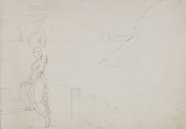 František Tkadlík - Sheet from the Southern Italian Sketchbook - sketch of the landscape and a female figure 