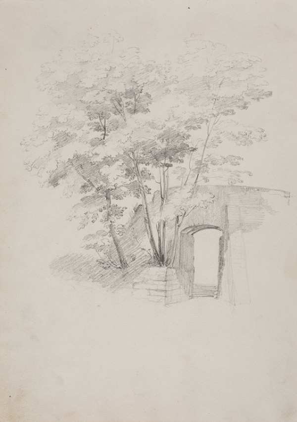 František Tkadlík - Sheet from the Southern Italian Sketchbook - tree next to a stone gate 