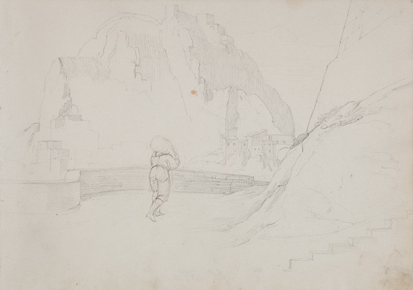 František Tkadlík - Sheet from the Southern Italian Sketchbook - town set in a rocky landscape 