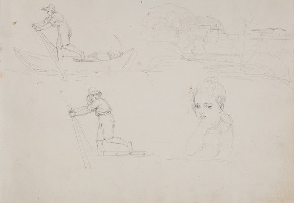 František Tkadlík - Sheet from the Southern Italian Sketchbook - sketch of the landscape and human figures 
