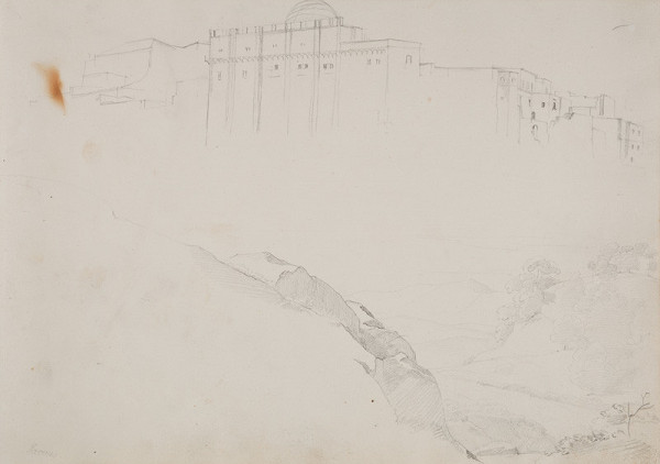 František Tkadlík - Sheet from the Southern Italian Sketchbook - view of a town and rocky landscape 