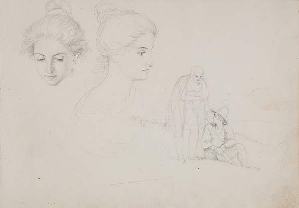 František Tkadlík - Sheet from the Southern Italian Sketchbook - studies of faces and figures 