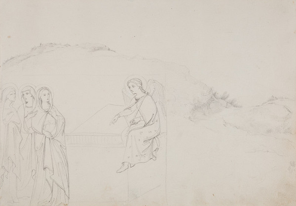 František Tkadlík - Sheet from the Southern Italian Sketchbook - landscape study; drawing after fresco The Three Marys at the Tomb in the Upper Church of the Sacro Speco Monastery in Subiaco 