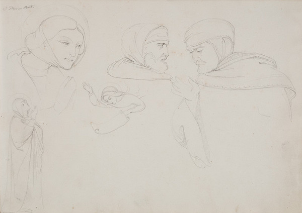 František Tkadlík - Sheet from the Southern Italian Sketchbook - drawings after the frescoes in the Upper Church of the Sacro Speco Monastery in Subiaco 