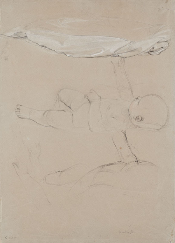 František Tkadlík - Study of a lying down child and a mantle for the painting Madonna Adoring the Child 