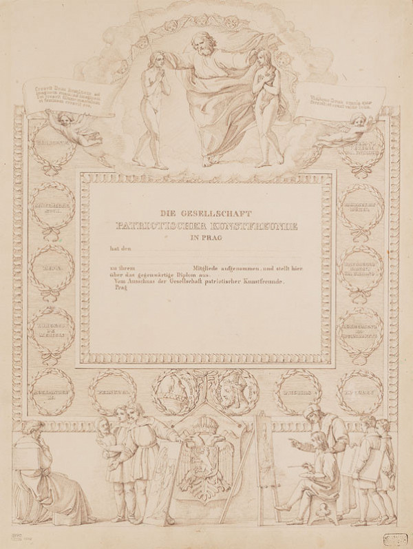 František Tkadlík - Design for the Diploma of the Society of Patriotic Friends of the Arts 