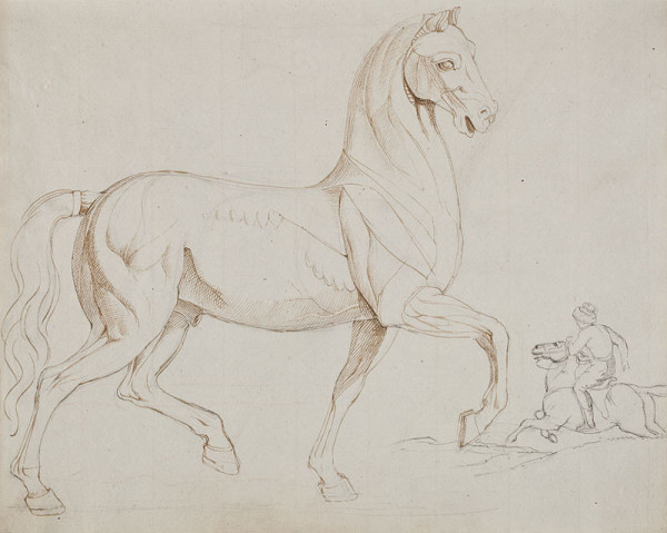František Tkadlík - Sheet from Sketchbook C - anatomical study of a horse and a horseback rider 