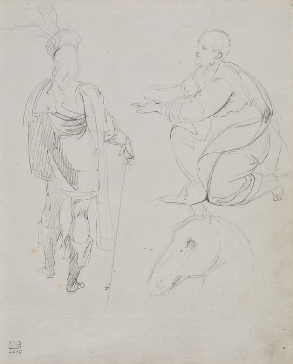 František Tkadlík - Sheet from Sketchbook C - sketches of two figures and a horse’s head 