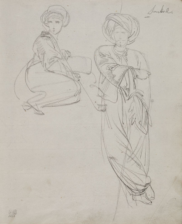 František Tkadlík - Sheet from Sketchbook C - woman with a pipe and a standing man wearing a turban 