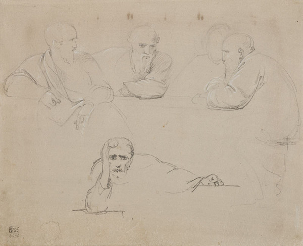 František Tkadlík - Sheet from Sketchbook C - sketches of seated male figures for the painting Jesus in Emmaus 