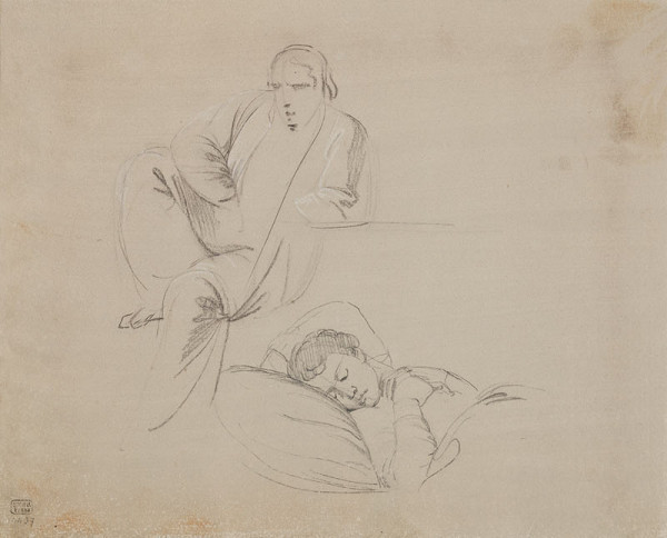 František Tkadlík - Sheet from Sketchbook C - sketch of a sitting man and a man sleeping 