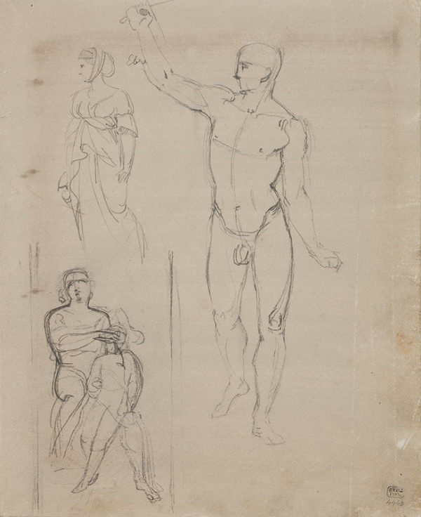 František Tkadlík - Sheet from Sketchbook C - sketches of various figures; sketch for the painting of Saint Joseph and the Christ Child 