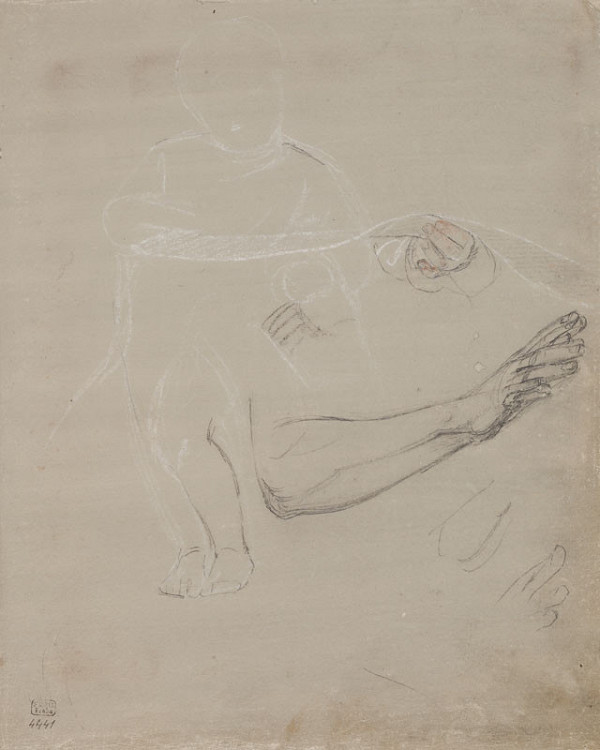 František Tkadlík - Sheet from Sketchbook C - sketch of a standing child and hands for the painting of Saint Joseph and the Christ Child 