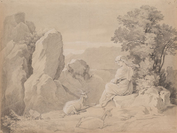 František Tkadlík - Rocky Landscape with a Shepherdess and Goats 