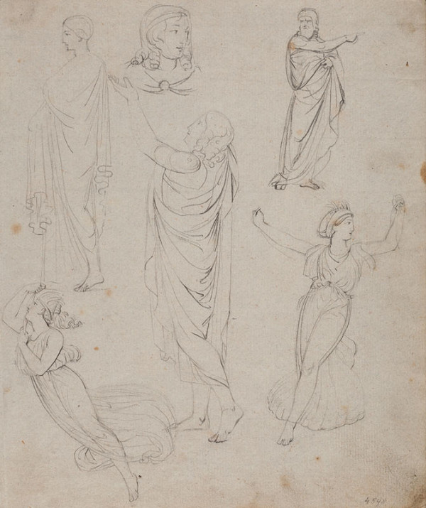 František Tkadlík - Sheet from Sketchbook A - figural studies made after graphic prints Pencil, Reverse side: Putto with Tablet and Palm Frond 