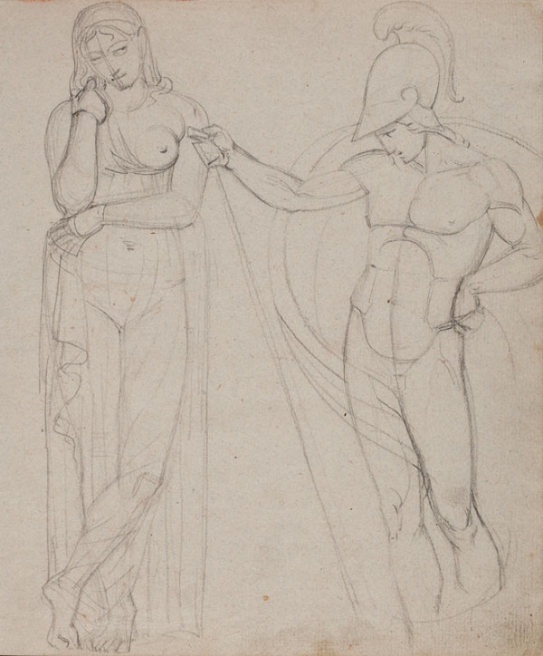 František Tkadlík - Sheet from Sketchbook A - study after the statue known as Thusnelda and a naked ancient warrior 