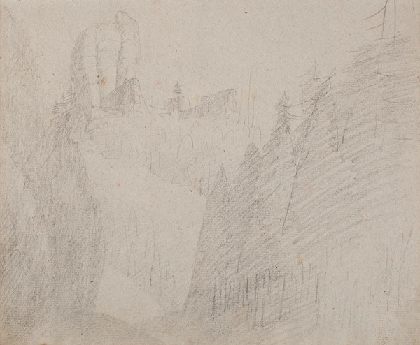 František Tkadlík - Sheet from Sketchbook A - rock formations in a forest (Saxon Switzerland) 