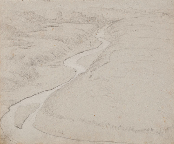 František Tkadlík - Sheet from Sketchbook A - landscape with a river 