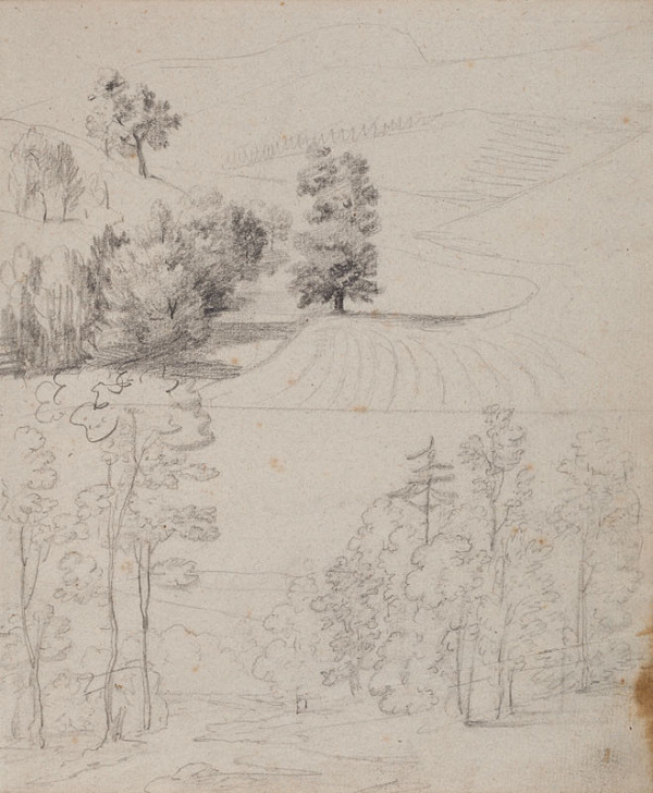 František Tkadlík - Sheet from Sketchbook A - two landscape studies, Reverse side: sketches of a child’s arm and leg 