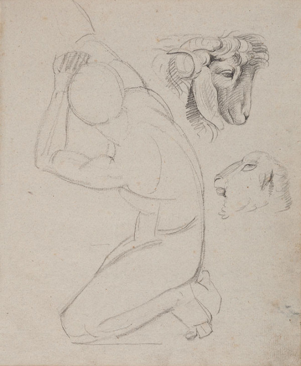 František Tkadlík - Sheet from Sketchbook A - study made of a statue of Ilioneus; studies of a ram’s head 