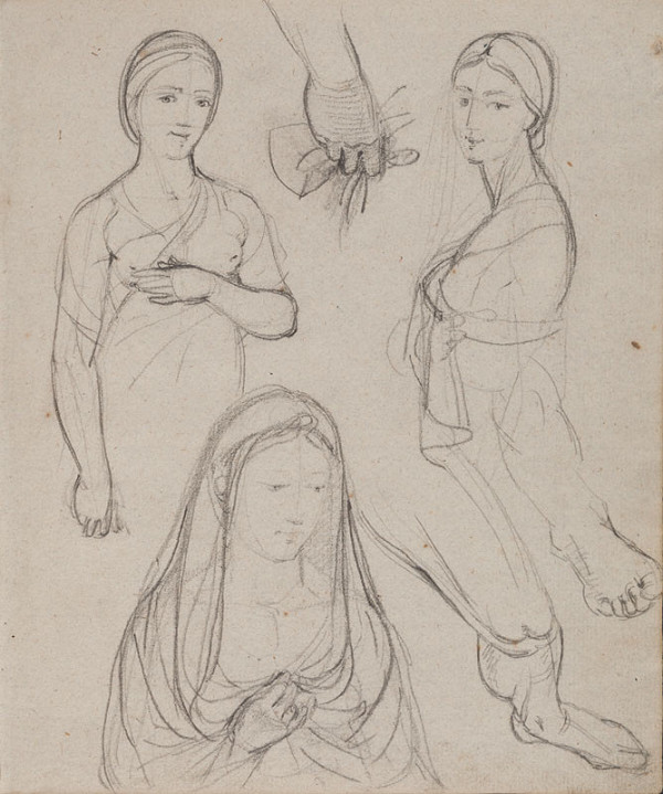 František Tkadlík - Sheet from Sketchbook A - studies of female figures, Reverse side: sketch of a knee 