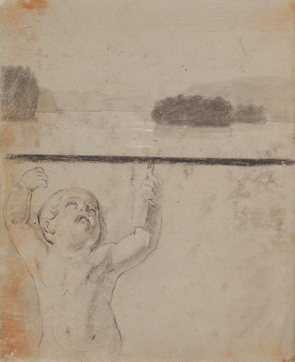 František Tkadlík - Sheet from Sketchbook A - impression of the drawing from the previous sheet, Reverse side: studies of the landscape and the half-figure of a child 