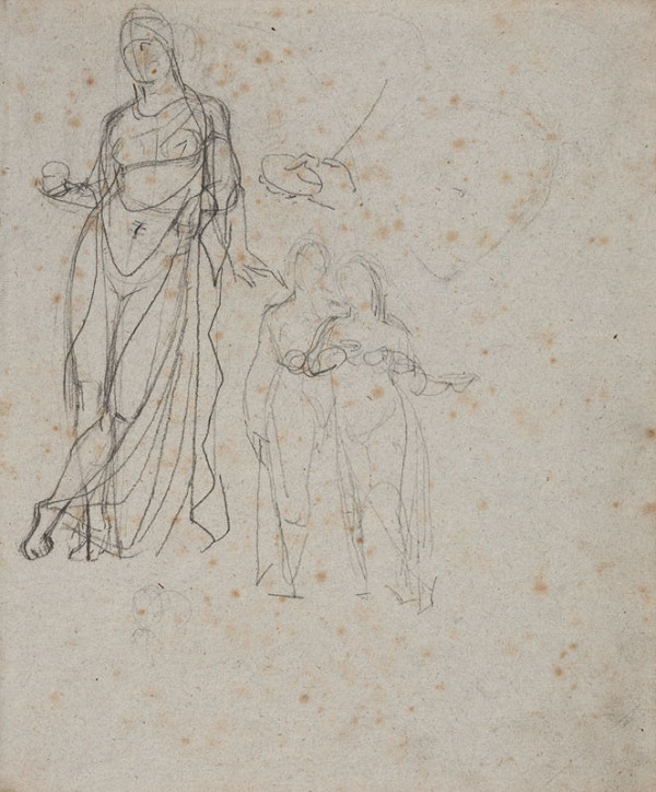 František Tkadlík - Sheet from Sketchbook A - standing female figure; group of figures 