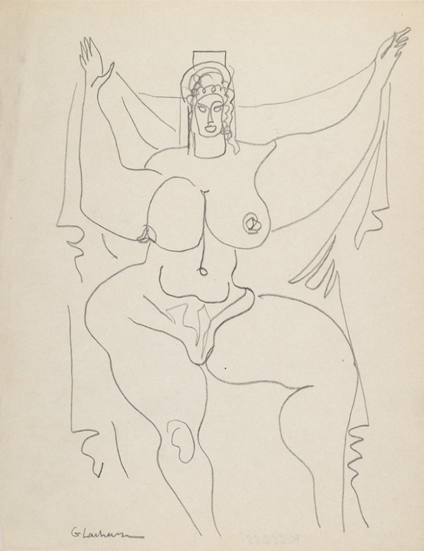 Gaston Lachaise - Burlesque Dancer with Headdress, Arms Upraised and Veil 